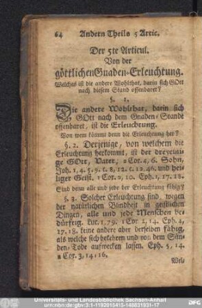 Der 5te Articul. Von der göttlichen Gnaden-Erleuchtung.
