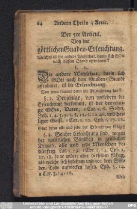 Der 5te Articul. Von der göttlichen Gnaden-Erleuchtung.