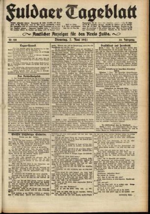 Ausgabe vom Dienstag, den 07. Juni 1921.