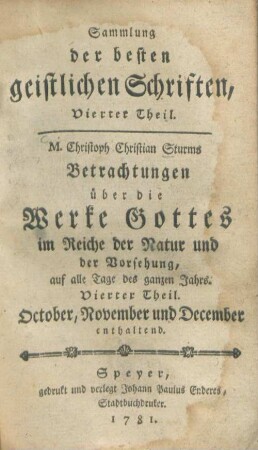 Vierter Theil: October, November und December enthaltend