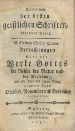 Vierter Theil: October, November und December enthaltend