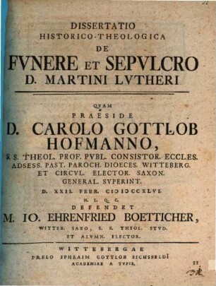 Diss. ... de funere et sepulcro D. Mart. Lutheri
