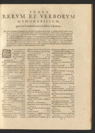 Index Rerum Et Verborum Memorabilium, quae in Commentariis Caesaris habentur.