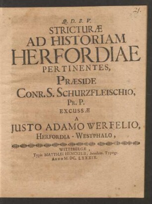 Stricturae Ad Historiam Herfordiae Pertinentes