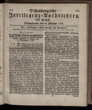 Sonnabends: den 25. Februar. 1775.