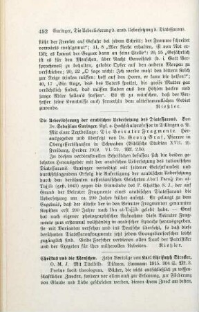 452 [Rezension] Euringer, Sebastian, Die Ueberlieferung der arabischen Uebersetzung des Diatessarons