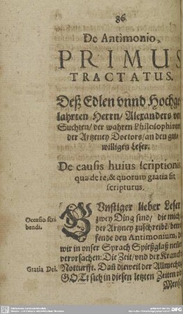 De Antimonio, PRIMUS TRACTATUS.