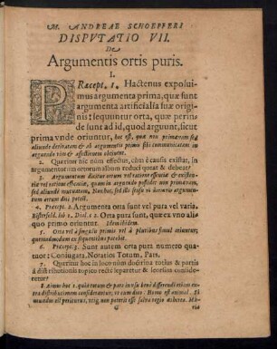 Disputatio VII. De Argumentis ortis puris.