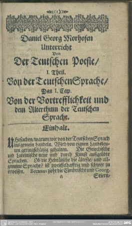 I. Theil. Von der Teutschen Sprache