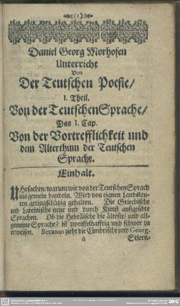 I. Theil. Von der Teutschen Sprache