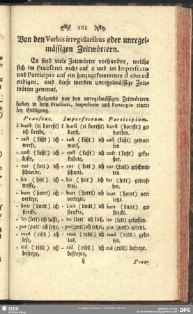 Von den Verbis irregularibus oder unregelmässigen Zeitwörtern