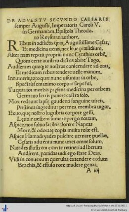 De Adventu Secundo Caesaris sempter Augusti, Imperatoris Caroli V.