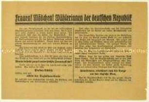Aufruf der SPD an Frauen zur Reichstagswahl 1920