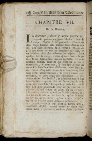 Chapitre VII. De la Décence = Das VII. Capitel. Von dem Wohlstande