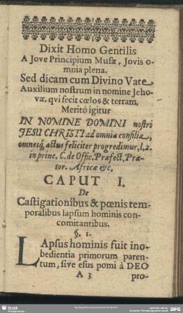 Caput I. De Castigationibus & poenis temporalibus lapsum hominis concomitantibus