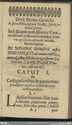 Caput I. De Castigationibus & poenis temporalibus lapsum hominis concomitantibus