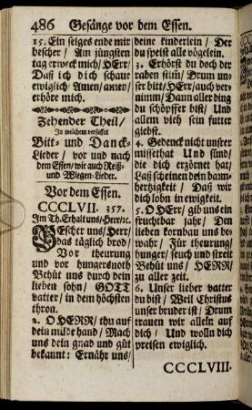 Zehender Theil/ ...Bitt- und Danck-Lieder/ vor und nach dem Essen/ wie auch Reiß- und Wiegen-Lieder.
