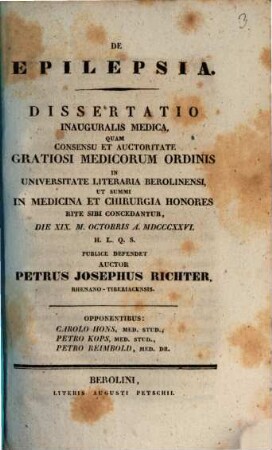 De epilepsia : diss. inaug. med.