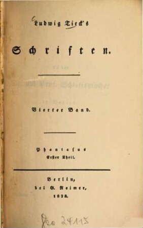 Ludwig Tieck's Schriften. 4, Phantasus ; 1