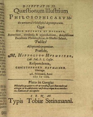 2: Disputationes quaestionum illustrium philosophicarum