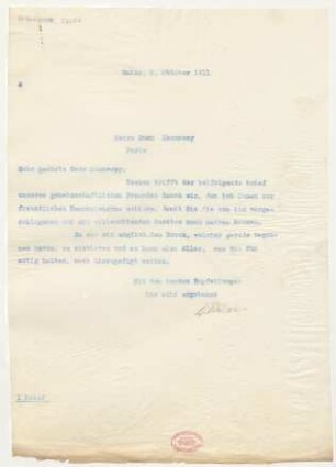 Brief an Swan Hennessy : 05.10.1911