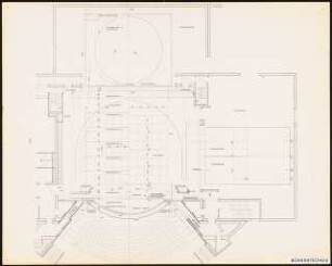 Schauspielhaus, Wuppertal: Grundriss Bühnenhaus (Ausstellungstafel der »Prague Quadrennial of the Theatre Design and Architecture« 1967)