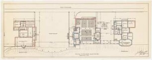 Evangelische Kirche, Berlin-Nikolassee Erweiterung einschließlich Gemeindehaus und Pfarrhaus: Lageplan 1:200; Grundriss Erdgeschoss 1:200 mit Raumprogramm