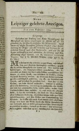 No. 10. Den 2ten Februar 1789.