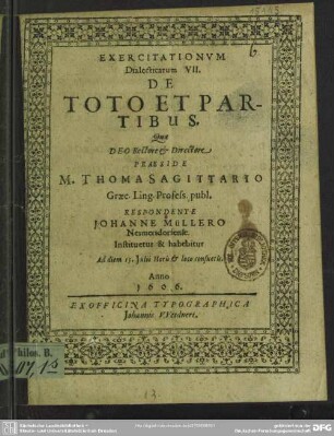 Exercitationum dialecticarum VII : De toto et partibus