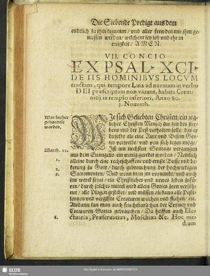 VII. Concio Ex Psal. XCI. De Iis Hominibus Locum tractans, qui tempore Luis ad normam in verbo Dei praescriptam non vivunt, habita Cremnicii in templo inferiori, Anno 80. 3. Novemb.