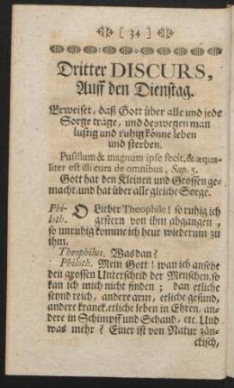 Dritter DISCURS, Auff den Dienstag.