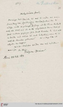 Brief von Wilhelm Grimm