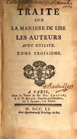 Traité Sur La Maniere De Lire Les Auteurs Avec Utilité, 3