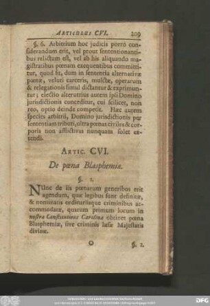 Artic. CVI. De poena Blasphemiae.