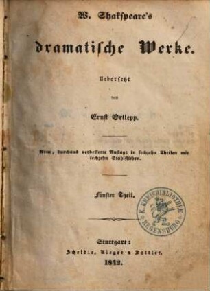 W. Shakspeare's dramatische Werke, 5
