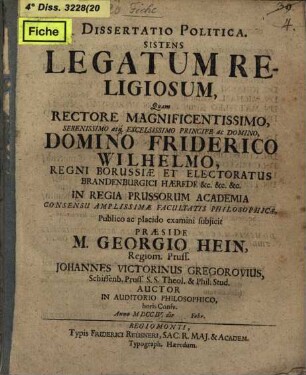Diss. polit. sistens legatum religiosum