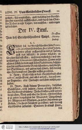 Der IV. Titul. Von desz Gerichtsschreibers Ampt