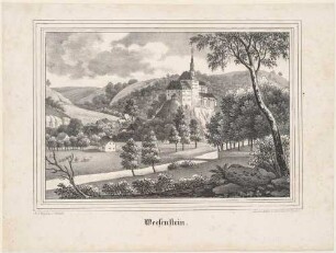 Schloss Weesenstein über dem Müglitztal (Müglitztal-Weesenstein) südöstlich von Dresden, Blick vom Abendfrieden nach Süden