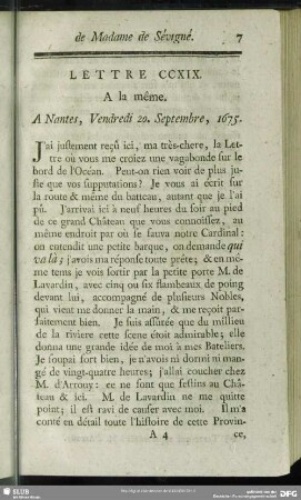 Lettre CCXIX. A la même. A Nantes, Vendredi 2. Septembre, 1675