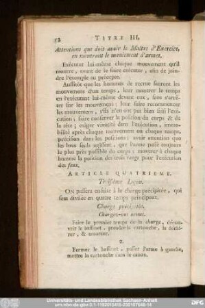 Article Quatrieme. Troisième Leçon.