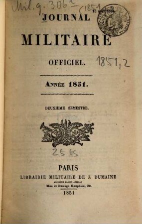 Journal militaire officiel. 1851,2