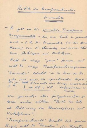 Kritik der transformationellen Grammatik : Manuskript