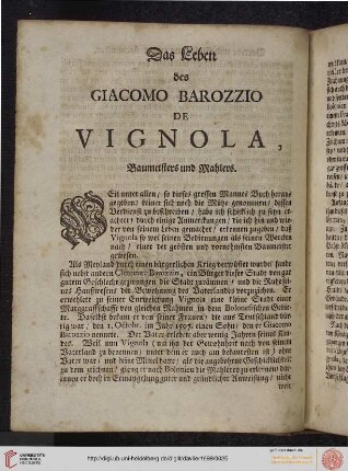 Das Leben des Giacomo Barozzio de Vignola