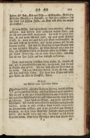 Gebet um Geduld unter äuserlichen Leiden. - Fürbitte für einen Sterbenden.