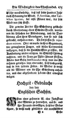 Hochzeit-Gebräuche bey den Englischen Sachsen.