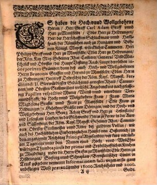 Gründliche Bestendige Gegen-Information der Hoch- unnd Wolgebornen Herrn Grafen zu Manßfeld, Edler Herren zu Heldrungen, Seeburg unnd Schraplaw, Bornstettischer Linie ...