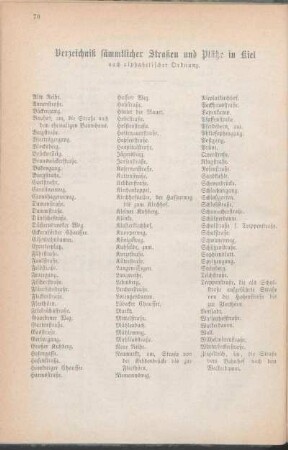 Verzeichniß sämmtlicher Straßen und Plätze nach alphabetischer Ordnung.