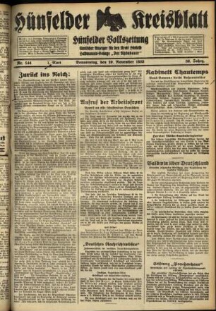 Erste Ausgabe vom Donnerstag, den 30. November 1933.
