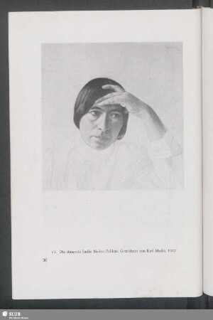 61. Die sinnende Emilie Mediz-Pelikan. Gezeichnet von Karl Mediz, 1902