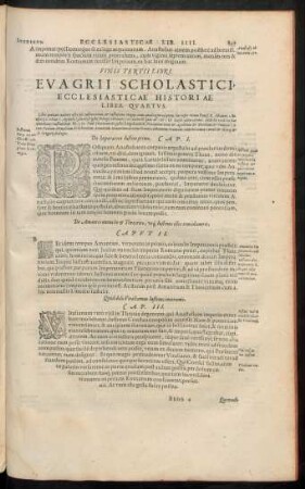Evagrii Scholastici Ecclesiasticae Historiae Liber Quartus.